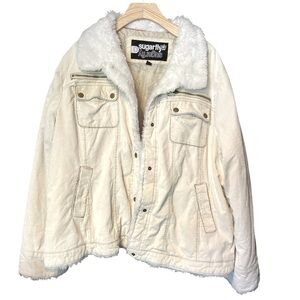 Y2K Vintage Corduroy Cream Jacket with Faux Fur Trim *minor flaws*  size 3X